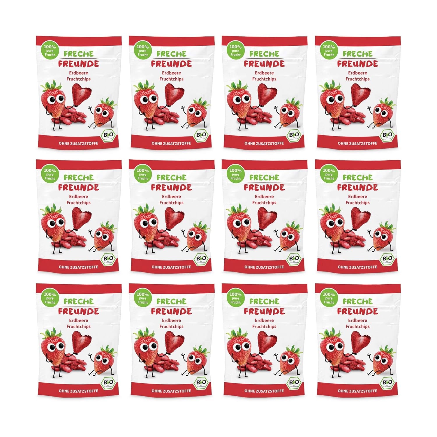 Bio-Fruchtchips „100 % Erdbeere“, gefriergetrocknete Erdbeer-Fruchtchips (12 x 12 g) und neue knusprige Bio-Mais-Karotten-Flips, Bio-Snack, ab 1 Jahr, (9 x 30 g), 270 g