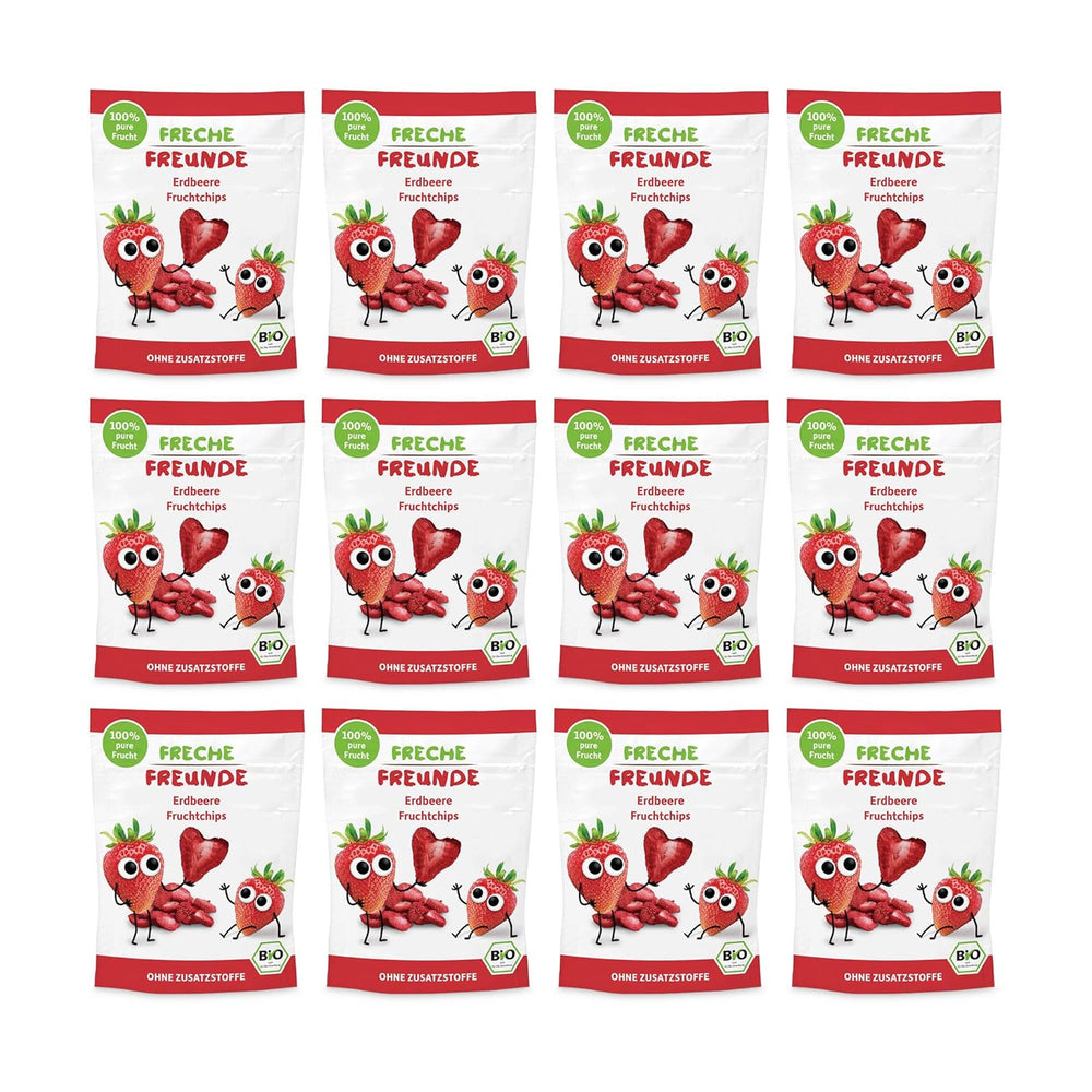 100 % Erdbeer-Bio-Fruchtchips, gefriergetrocknete Erdbeerchips, Packung mit 12 Stück (12 x 12 g) und Crispy Hearts Banane und Erdbeere, Bio-Snack für Kinder und Babys (9 x 30 g), 270 g
