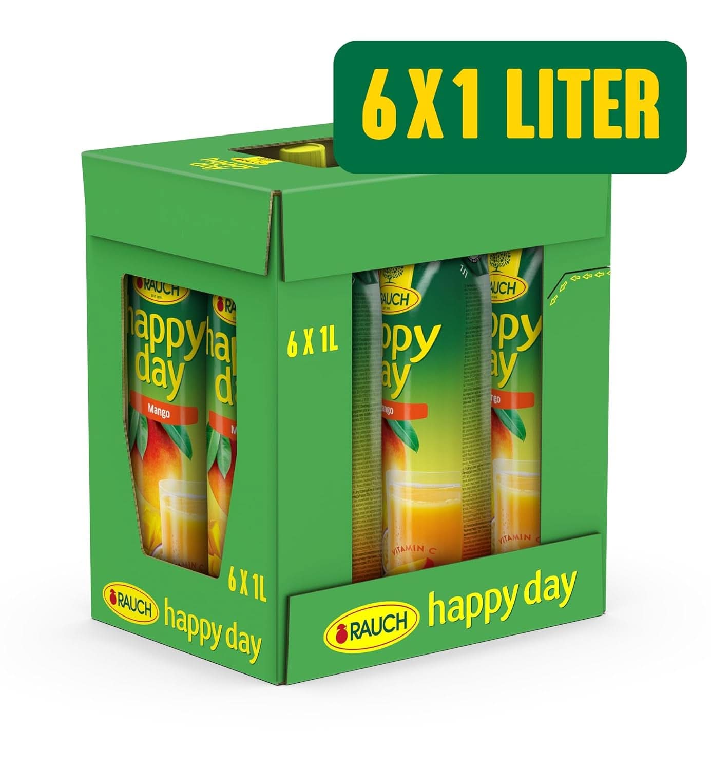 Rauch Happy Day Mango | Raffiniertes Getränk mit Passionsfrucht | Viel Vitamin C | 6 x 1 Liter, Tetra Prisma Naty Shop