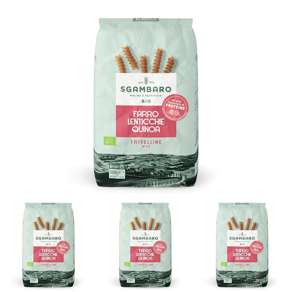 Bio-Nudeln Trivelline N.47 – 500 g mit Dinkelmehl, Linsenmehl und Quinoamehl – ​​Reich an Proteinen, Ballaststoff- und Proteinquelle