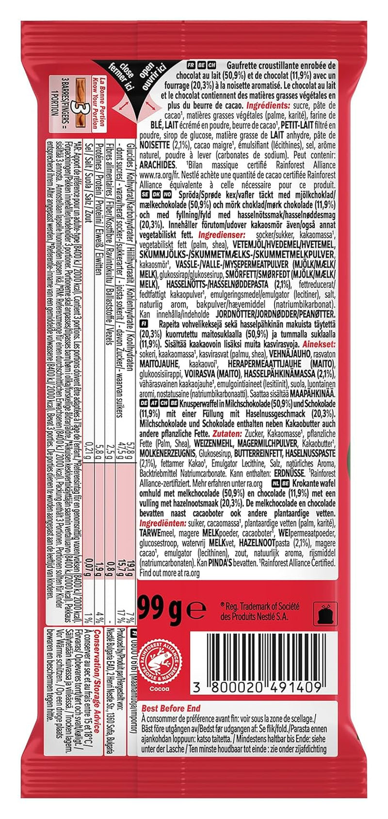 Nestlé Haselnussriegel, knusprige Waffeln mit cremiger Haselnussfüllung und marmorierter Schokoladenhülle, 2er-Pack (1 x 99 g)