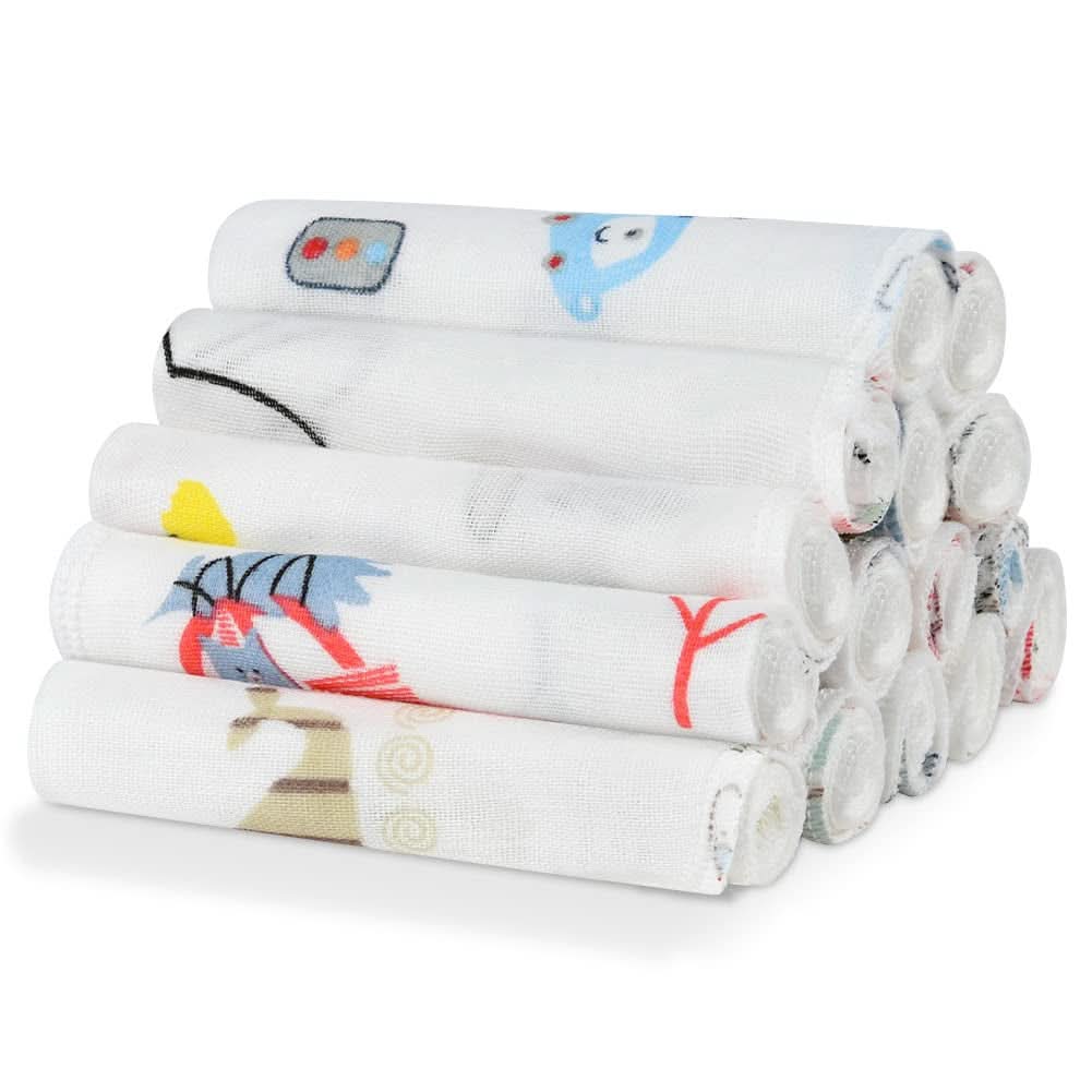 Baby-Musselin-Handtücher, Packung mit 8 saugfähigen Handtüchern aus Bio-Baumwolle, 25 x 25 cm. Mutter und Baby Naty Shop