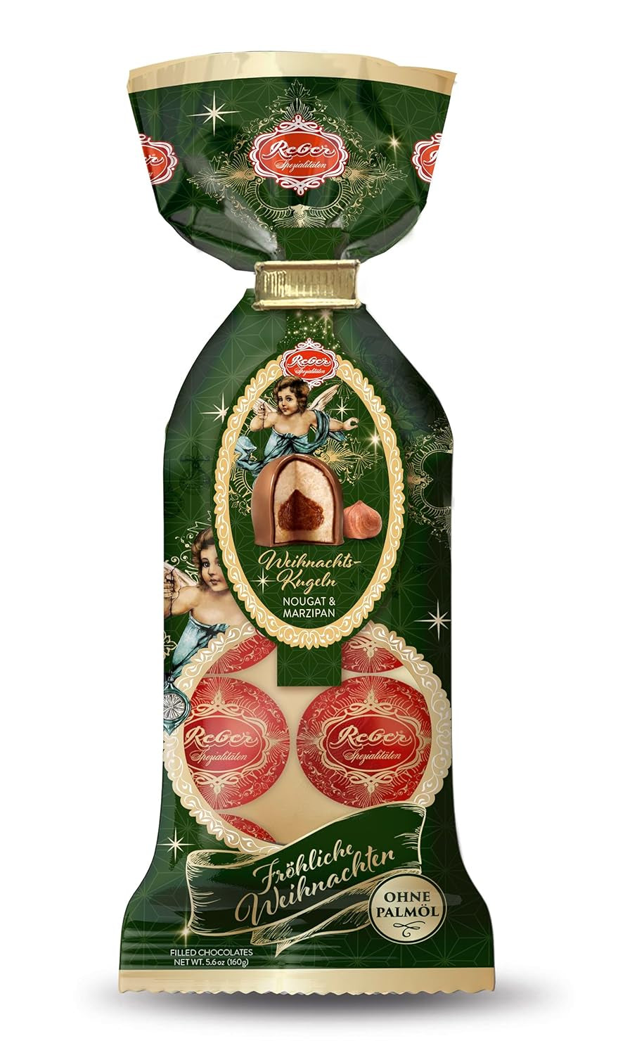 Reber Mozartkugeln mit Zartbitterschokolade, 6er Pack mit Marzipan und Nougat, vegan – 1 x 120 g