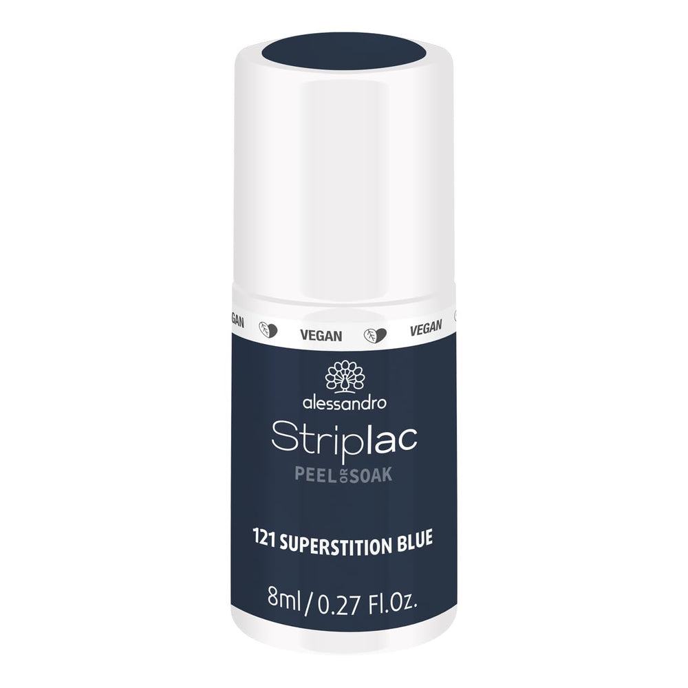 UV-Nagellack alessandro Striplac Midnight Black – Zart und langanhaltend – Einfache Entfernung dank Peel-Off-Entfernungstechnologie – Vegan und tierversuchsfrei – 8 ml