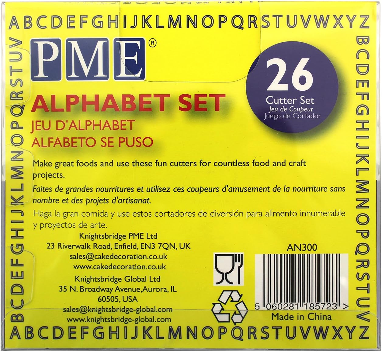 AN300 Forme de biscuiți Jem Alphabet pentru decorarea torturilor și a torturilor din zahăr, asortate, plastic, fildeș, 5 x 1,3 x 5 cm, set de 26 de piese