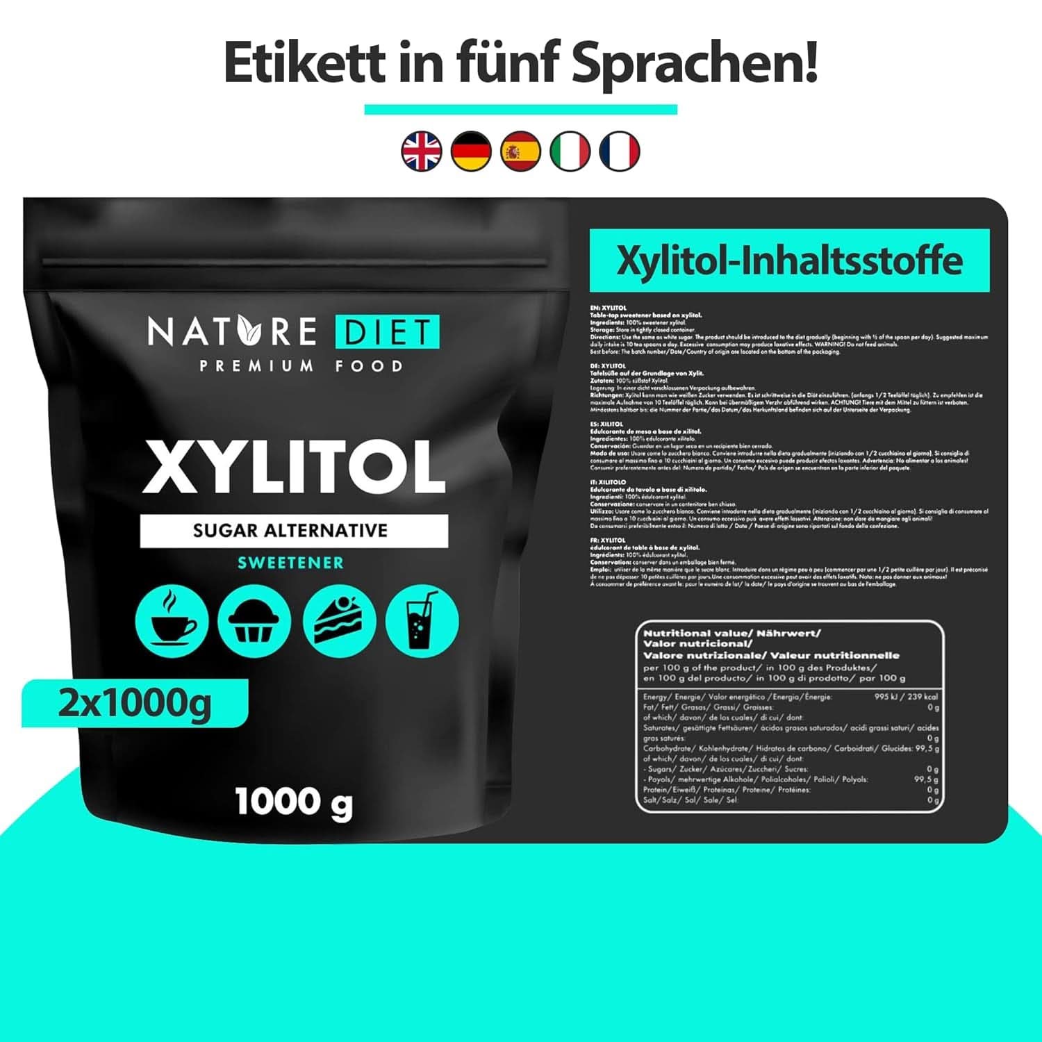 Nature Diet Xylitol, 1 kg Süßstoffe Naty Shop