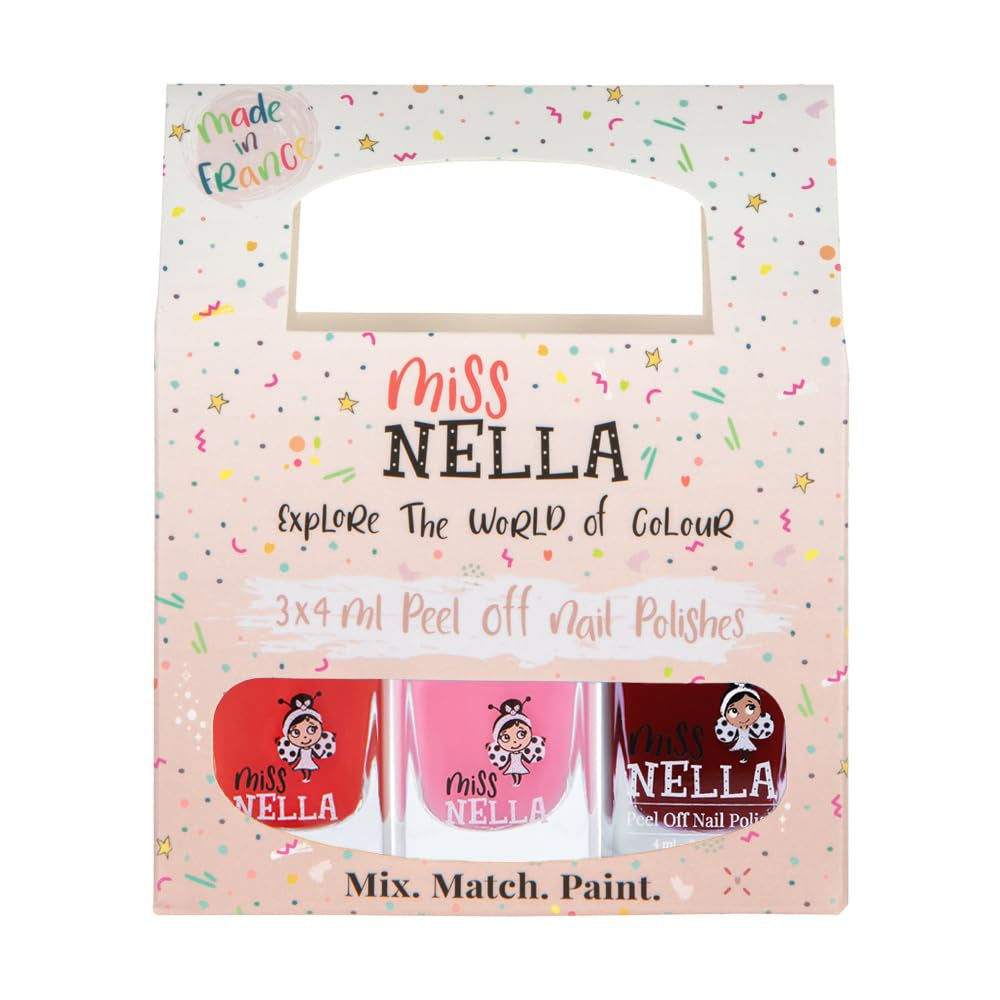 Miss Nella Magic Collection 4-teiliges Glitzer-Nagellack-Set: Rosa, Rot, Gold und Blau, spezieller entfernbarer Nagellack für Kinder, ungiftig, auf Wasserbasis, geruchlos