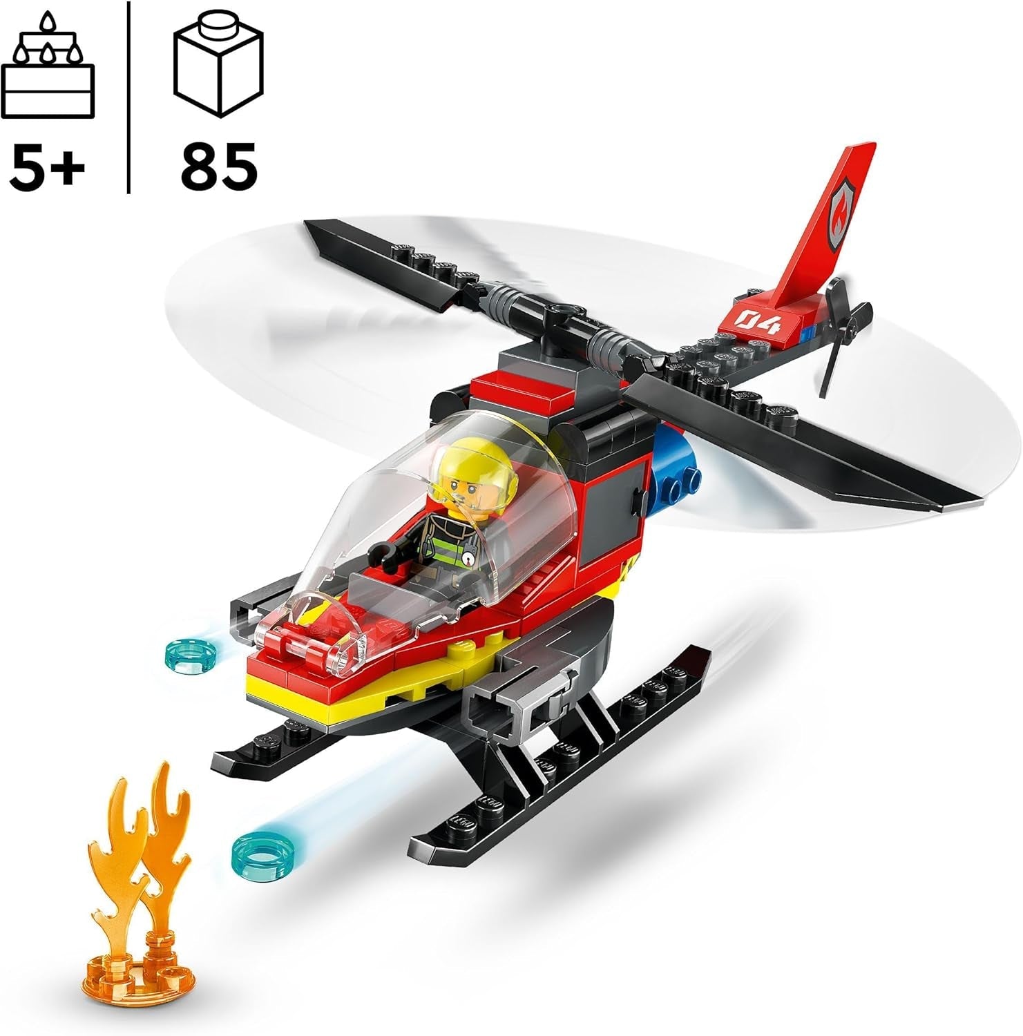 LEGO City Feuerwehrhubschrauber, Hubschrauberspielzeug und Pilotenfigurenset, Feuerwehrhubschrauber für ein fantasievolles Spielerlebnis, Geschenk für Kinder, Jungen und Mädchen ab 5 Jahren 60411 Bausets Besuchen Sie den LEGO-Store