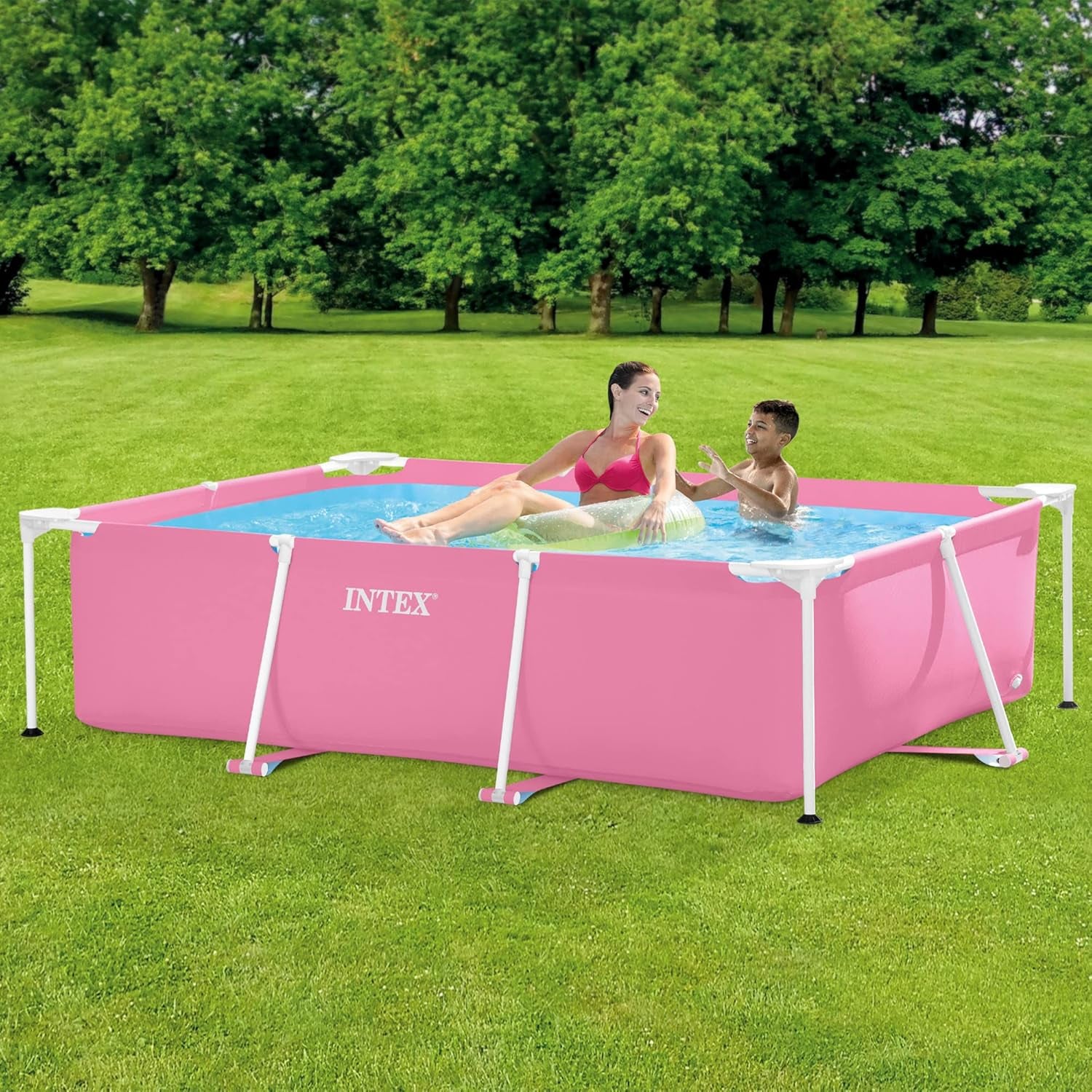 Intex 28266NP – Rechteckiger oberirdischer Pool mit Rahmen, 1662 l, Stahl und PVC, rosa, 220 x 150 x 60 cm