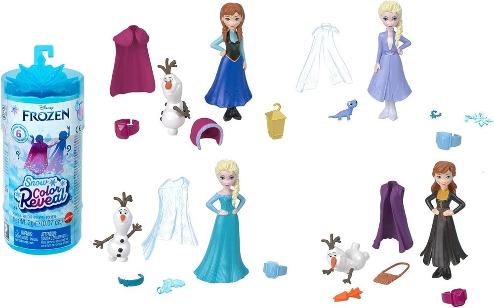DISNEY Die Eiskönigin – Snow Color Reveal Puppen mit 6 Überraschungen, inklusive königlichem Zubehör und Haarschmuck-Deckel, für Kinder ab 3 Jahren, HMB83