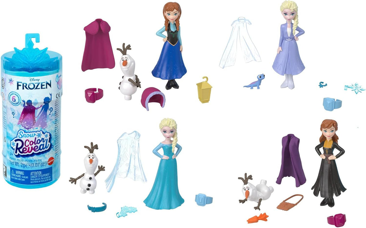 DISNEY Die Eiskönigin – Snow Color Reveal Puppen mit 6 Überraschungen, inklusive königlichem Zubehör und Haarschmuck-Deckel, für Kinder ab 3 Jahren, HMB83
