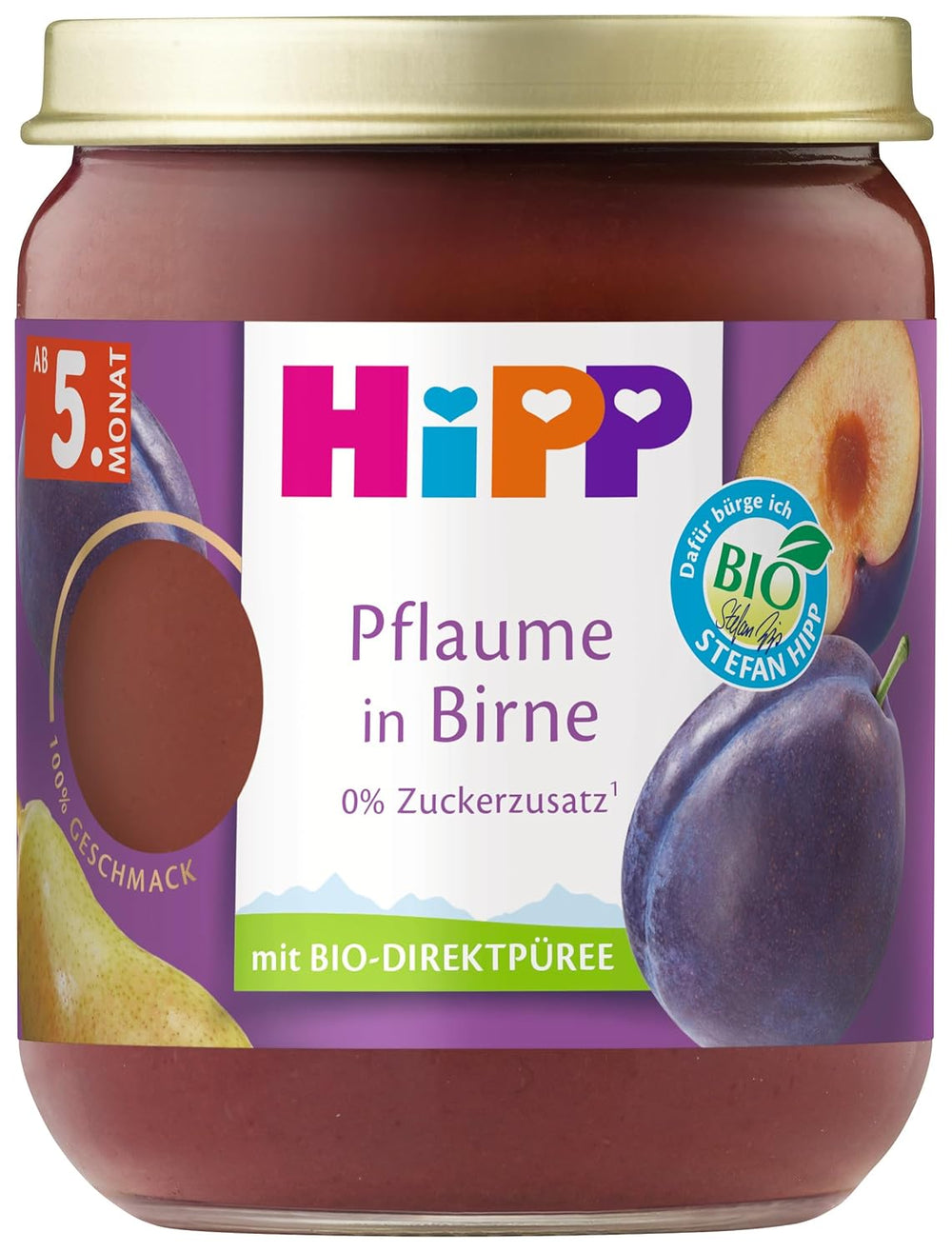 HiPP Bio-Pflaumen mit Birnengeschmack (6 x 160 g), ab 5 Monaten, ohne Zuckerzusatz, besonders intensiver Fruchtgeschmack, in bester Bio-Qualität.