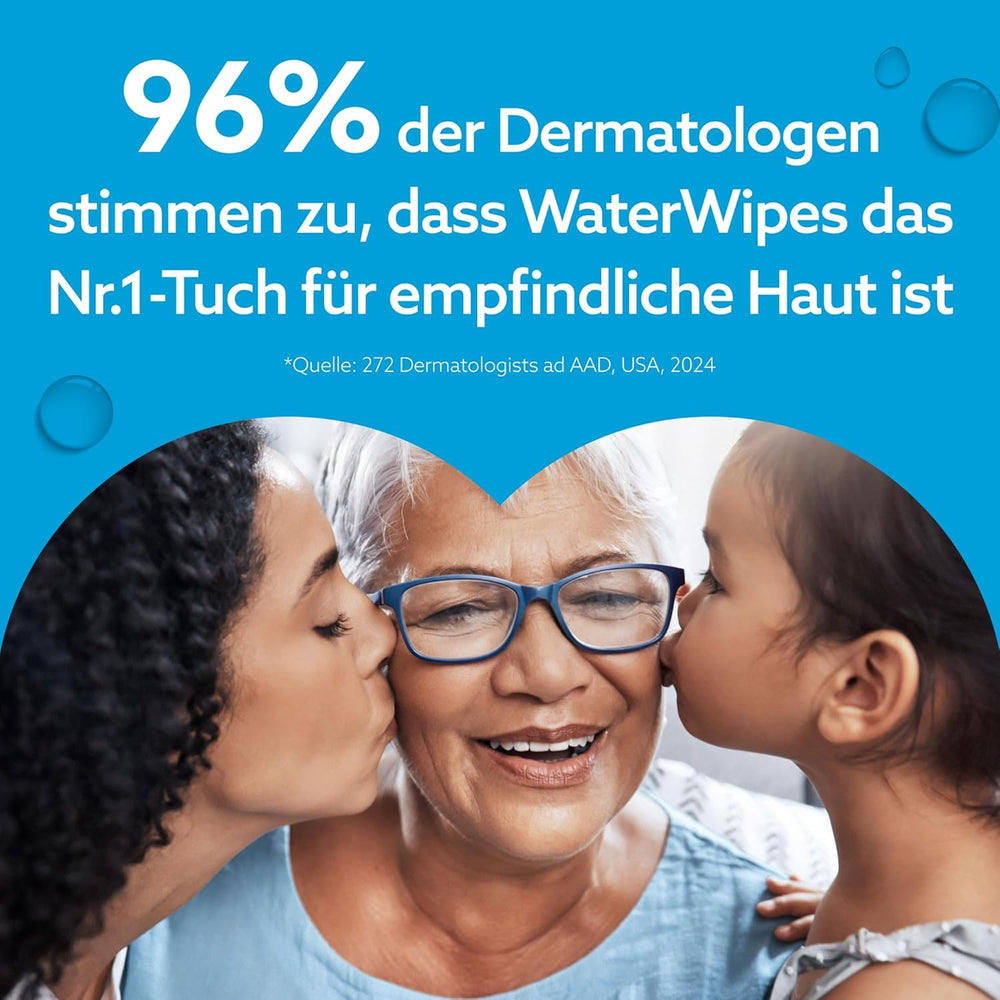 WaterWipes Sensitive+ Feuchttücher für Neugeborene und Babys, 540 Stück (9 Packungen), 3-in-1 Reinigung, Pflege, Schutz, 99,9 % Wasser, parfümfrei