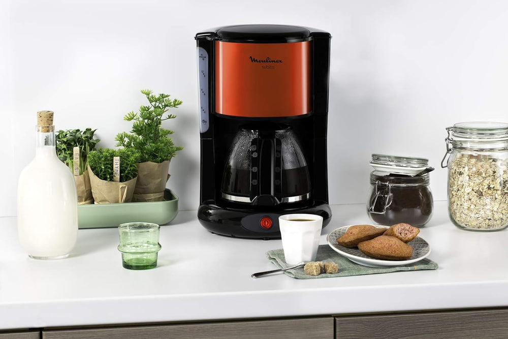 Espressor Subito cu filtru, carafă din sticlă, 10-15 cești, capacitate 1,25 l, funcție de oprire automată, filtru detașabil, indicator nivel apă, oțel inoxidabil, roșu/negru, FG360D
