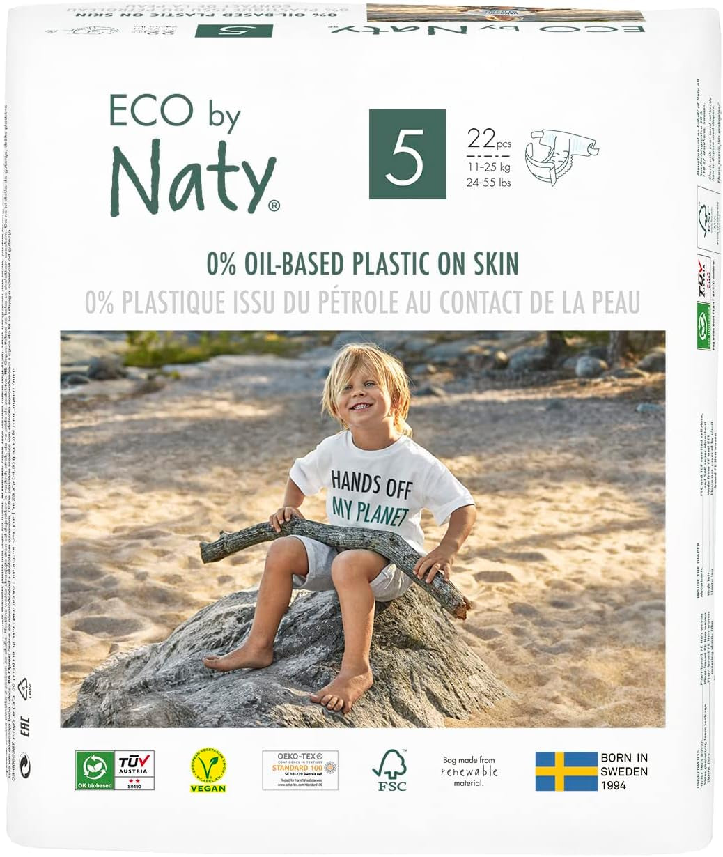Eco by Naty Premium Wegwerfwindeln für empfindliche Haut, Größe 5, 11-25 kg, (1 x 22 Stück)