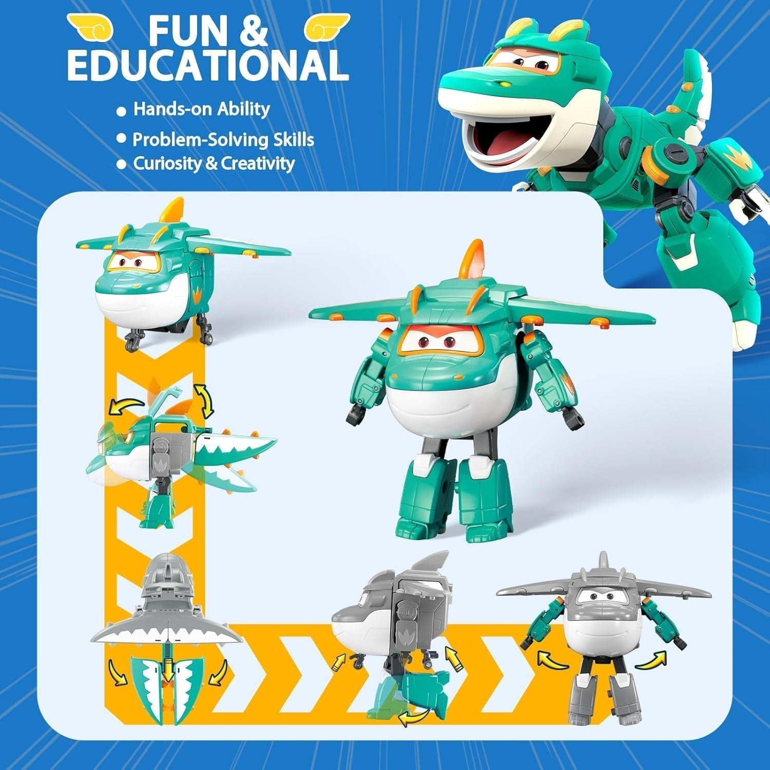 Super Wings EU770447 - Transforming Tino & Pet, figură de joacă transformabilă cu înălțimea de aprox. 14,5 cm și animal de companie cu înălțimea de aprox. 4,3 cm, pentru copii cu vârsta de peste 3 ani Action figures Naty Shop