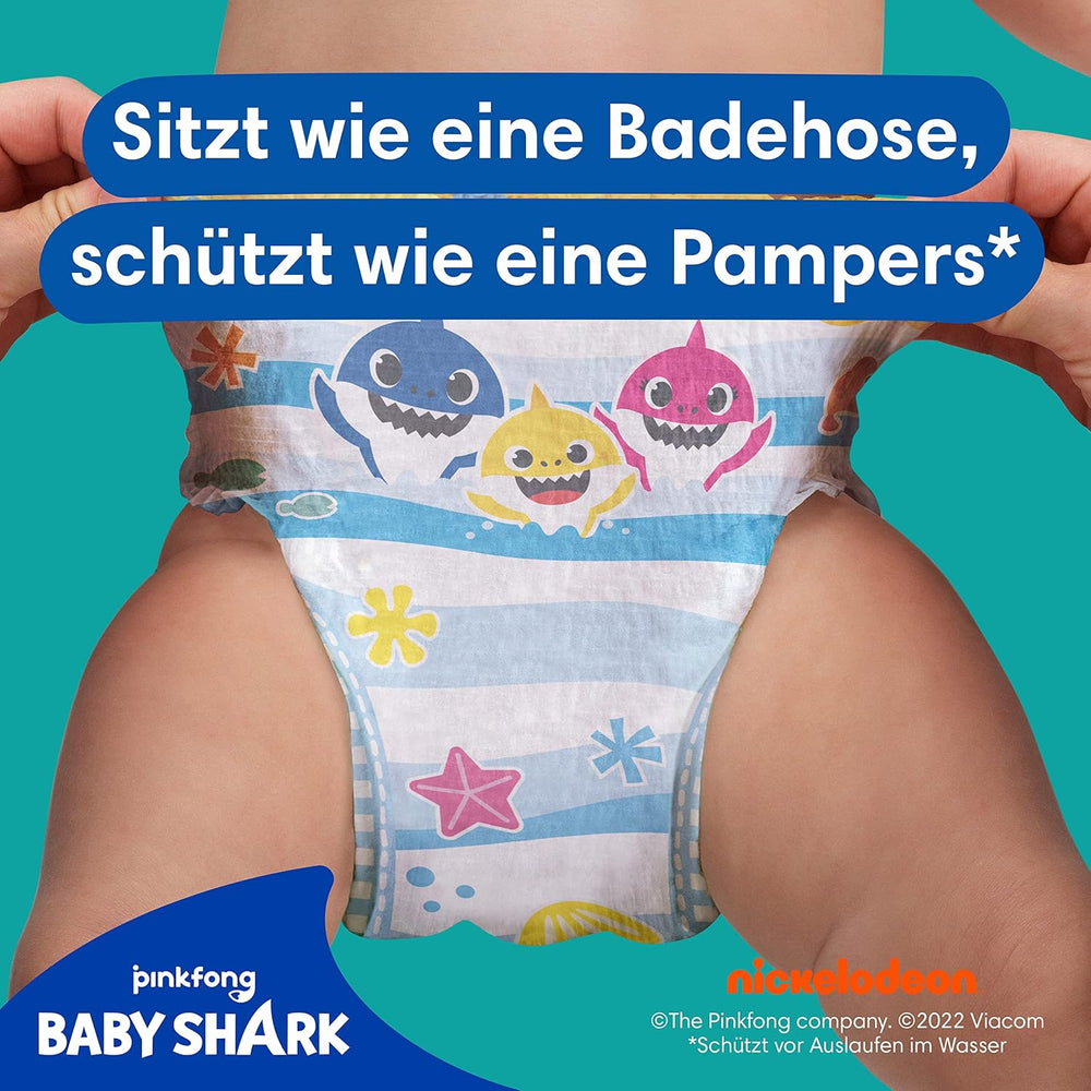 Pampers Splashers Baby Shark Limited Edition Einweg-Schwimmwindeln 4–5, 11, 9 kg–15 kg, für sicheren Schutz im Wasser