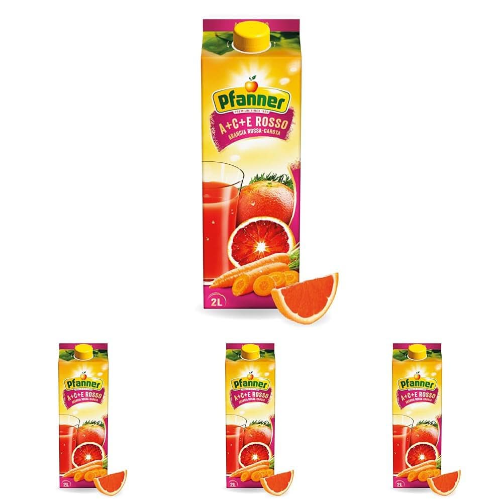 Pfanner 100 % naturtrüber Apfelsaft (1 x 2 Liter) – Direkt gepresste Äpfel – Fruchtsaft ohne Zuckerzusatz Alkoholfreie Getränke Naty Shop 2 L (4Er Pack) A+C+E Rosso