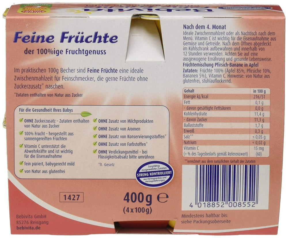 Pfirsich-Banane in Apfelsaft, 6er-Pack ( 6 x 4 x 100 g ) Mutter und Kind Naty Shop