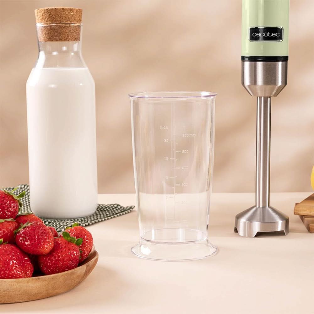 Cecotec Stabmixer Power Retrogreen 1200MAX Cream&Crush, Maximalleistung 1200 W, Crossblades-Technologie, 2 Geschwindigkeiten, Zubehörset Spülmaschinenfest, Spritzschutzhaube Kitchen Naty Shop