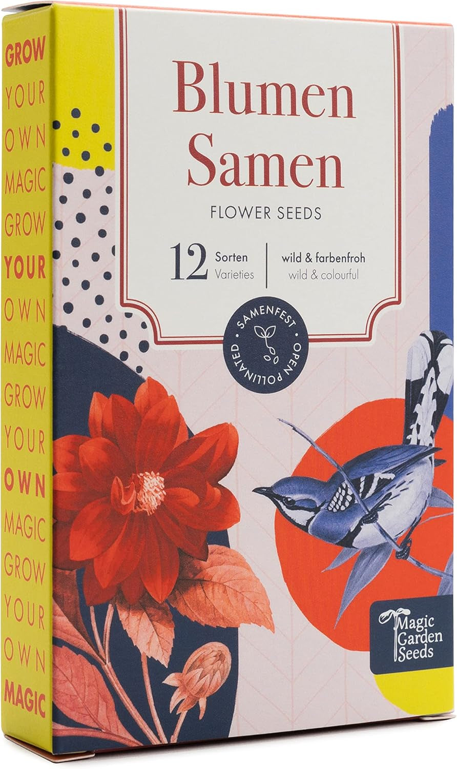 Blumensamen - 12 Samenfeste Bunte Blumensorten Für Den Garten, Das Hochbeet & Den Balkon - Wild & Farbenfroh - Einsteiger-Saatgutset Als Kleines Geschenk Oder Für Den Eigenbedarf