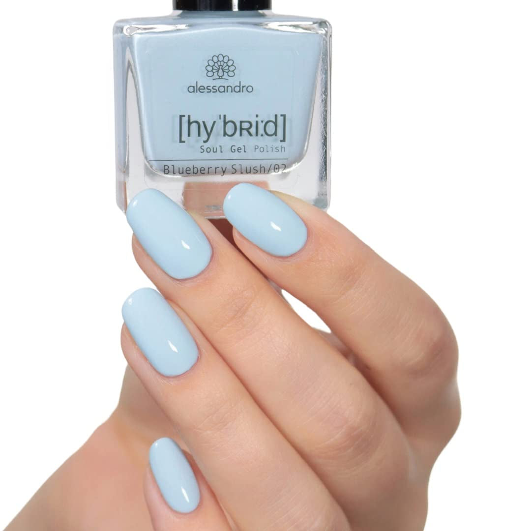HYBRID-Nagellack alessandro Blueberry Slush – Pastellblau – Perfekte Nägel in nur 3 Schritten, ohne LED – hält bis zu 10 Tage! 8 ml