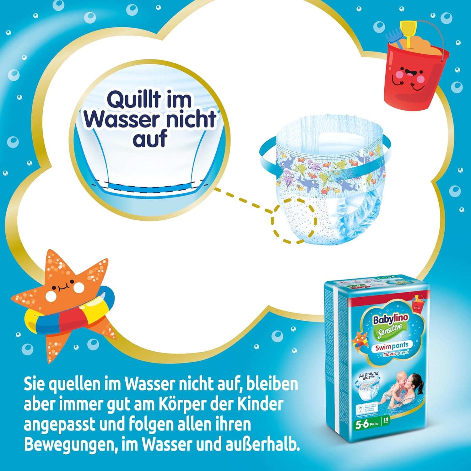 Windeln Sensitive Badehosen, für Meer und Pool, Größe 5-6 (über 14 kg), 84 Stück