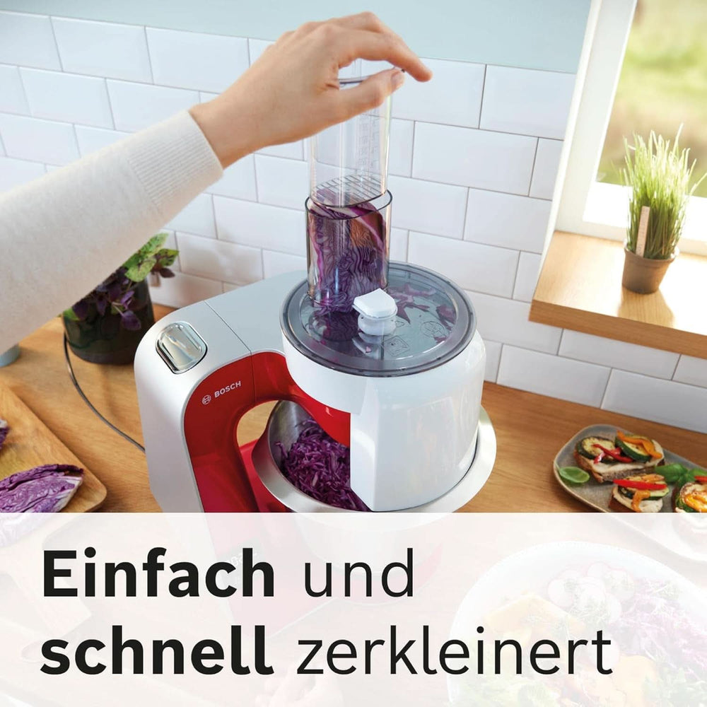 Küchenmaschine Bosch Serie 4 MUM5X720, integrierte Waage, Edelstahlschüssel 3,9 l, Mixer 1,25 l, 1000 W, Zubehör für Lebensmittel und Stillen, Bebe Naty Shop