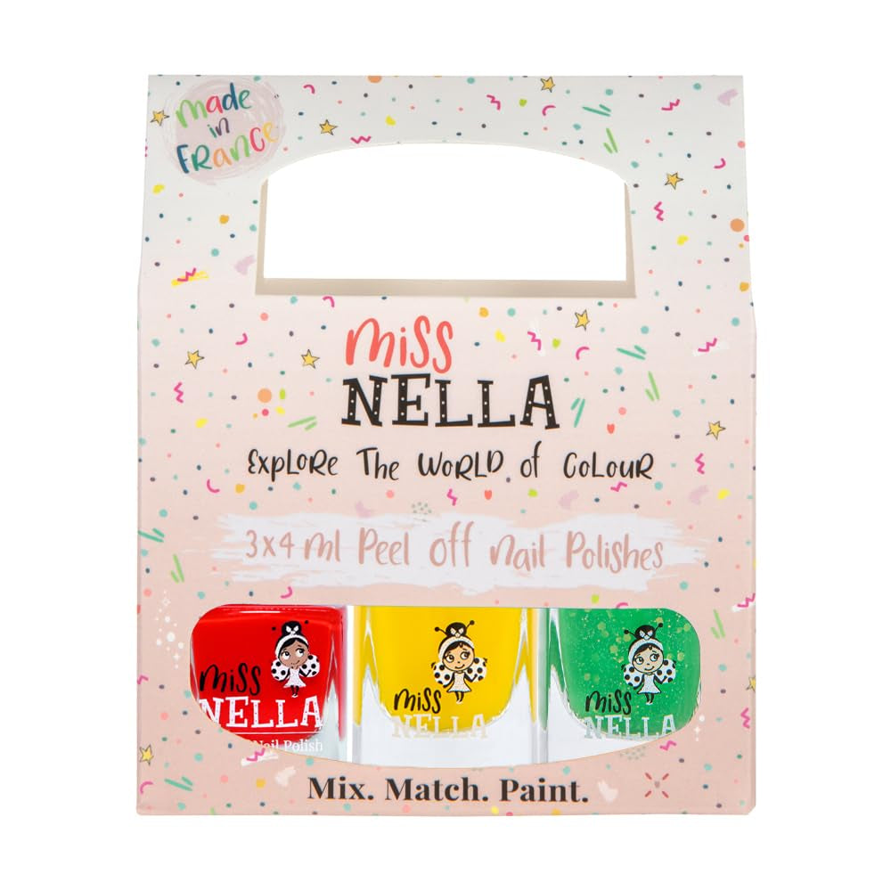 Miss Nella Magic Collection 4-teiliges Glitzer-Nagellack-Set: Rosa, Rot, Gold und Blau, spezieller entfernbarer Nagellack für Kinder, ungiftig, auf Wasserbasis, geruchlos