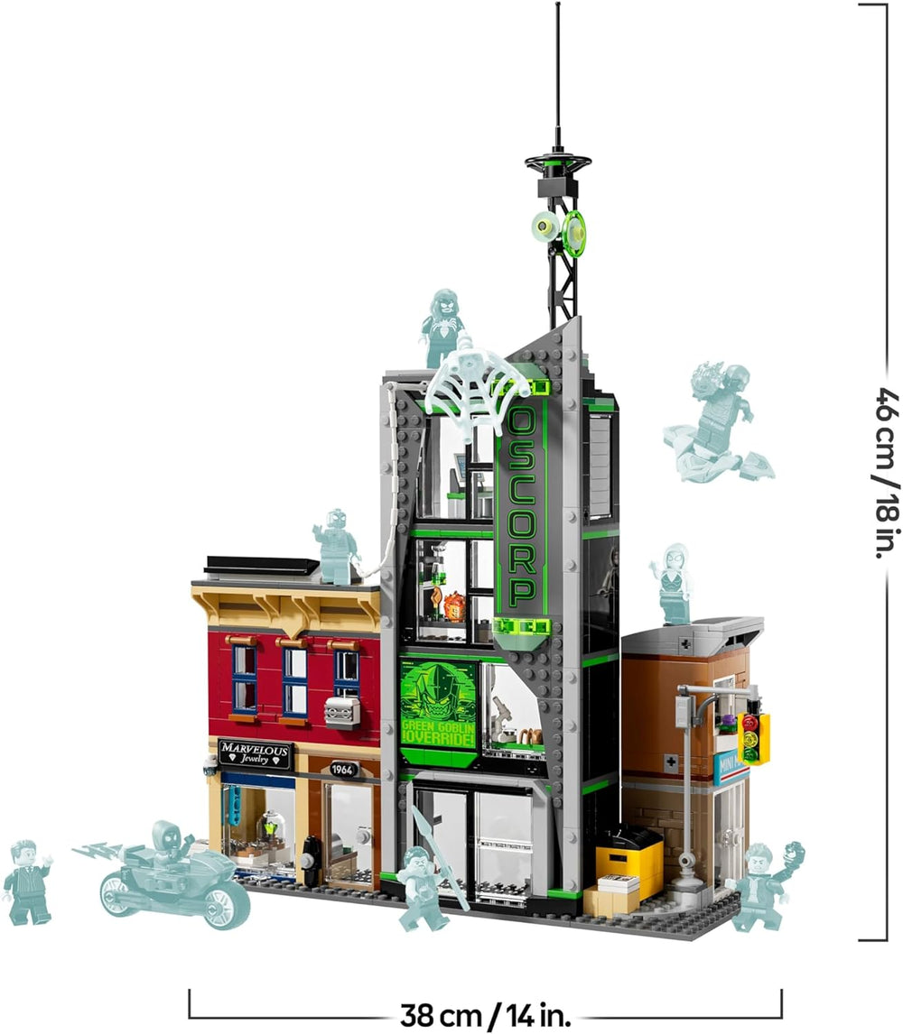 LEGO ǀ Marvel Spider-Man Vs. Oscorp – Bauset zum Sammeln für Kinder mit 8 Minifiguren, darunter auch Spider-Woman, Miles Morales, Ghost Spider und Green Goblin – Geschenk ab 10 Jahren – 76324