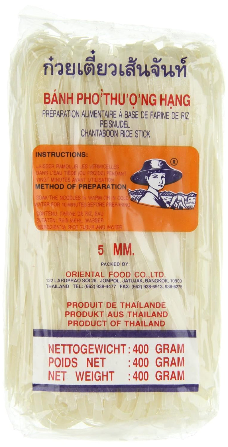 Reisnudeln – Thailändische, 5 mm breite Reisbandnudeln, hergestellt aus Reismehl – ​​17 x 400 g