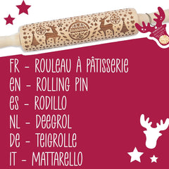 Scrap Cooking Teigrolle aus Holz „Xmas“ mit weihnachtlichen Motiven – Prägerolle mit gepfragten Verzierungen für Kekse – dekoratives Zubehör – 5242