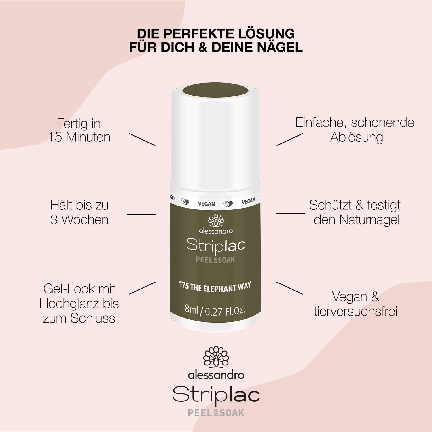 UV-Nagellack alessandro Striplac The Elephant Way – Zart und langanhaltend – Einfache Entfernung dank der Entfernungstechnologie – Vegan und tierversuchsfrei – 8 ml