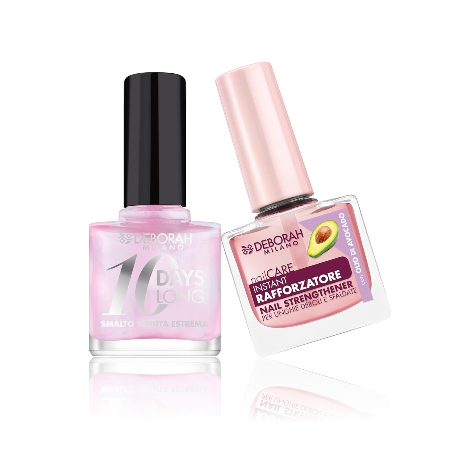 Milano Nagellack-Set zur Stärkung brüchiger und geschwollener Nägel, 9,5 ml und Nagellack 10 Days Long N.882 Nude Rose, langanhaltender Glanzeffekt, 11 ml