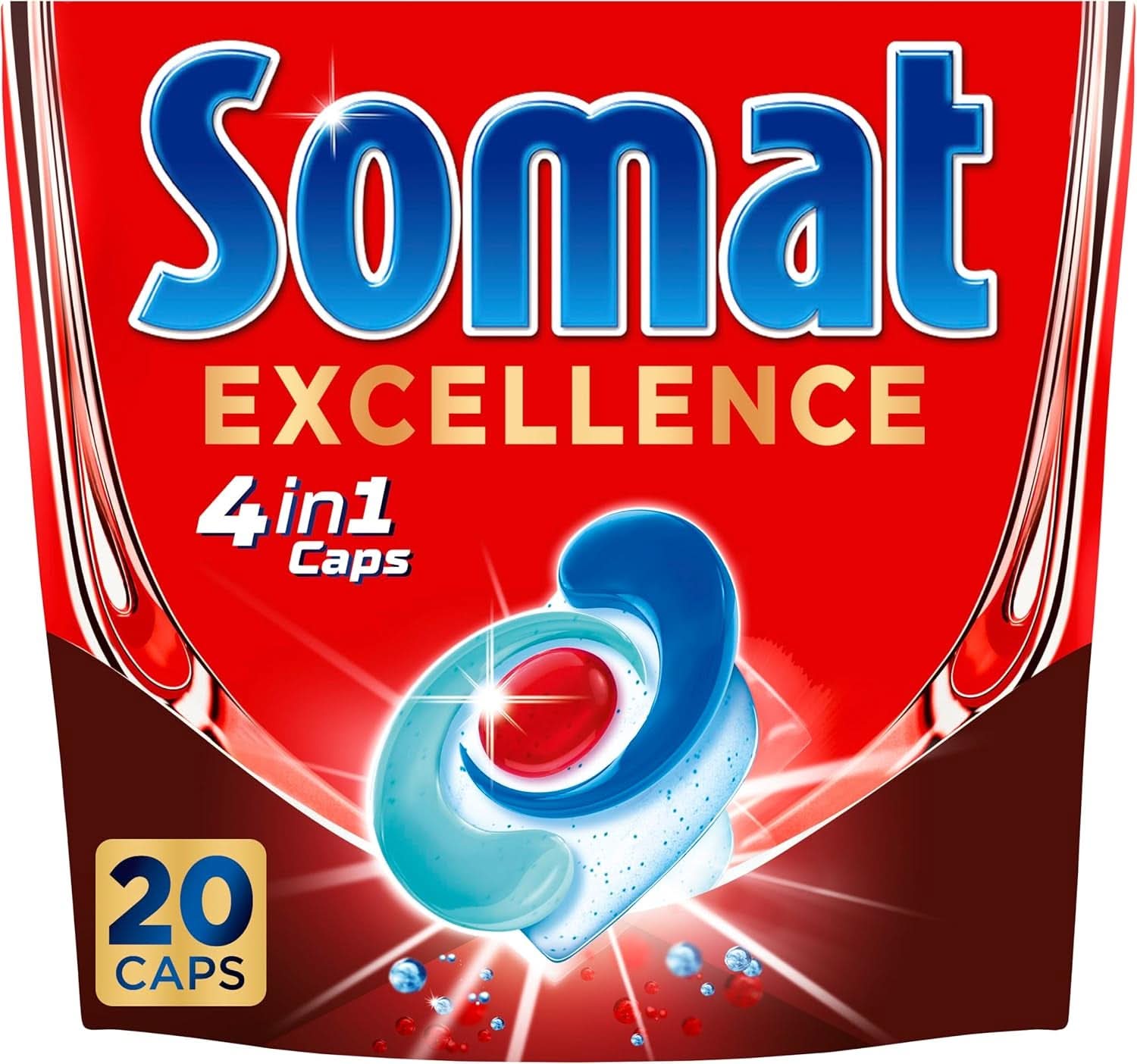 Somat Excellence 4In1 Caps (141 Caps), schnell auflösende Geschirrspülmittel, Küchenreiniger, Naty Shop, 20 Kapseln frisch
