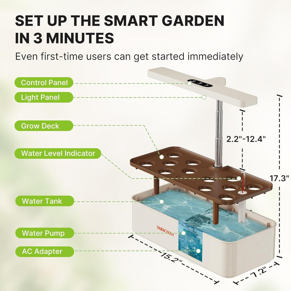 12 Kapseln Hydrokultur-Anbausystem-Kit, 24-W-LED-Gartenlampe für den Innenbereich, 4-Liter-Wassertank mit leiser Pumpe, höhenverstellbarer Kräuterpflanzer, Indoor-Gartenset, Gartengeschenke, Beige