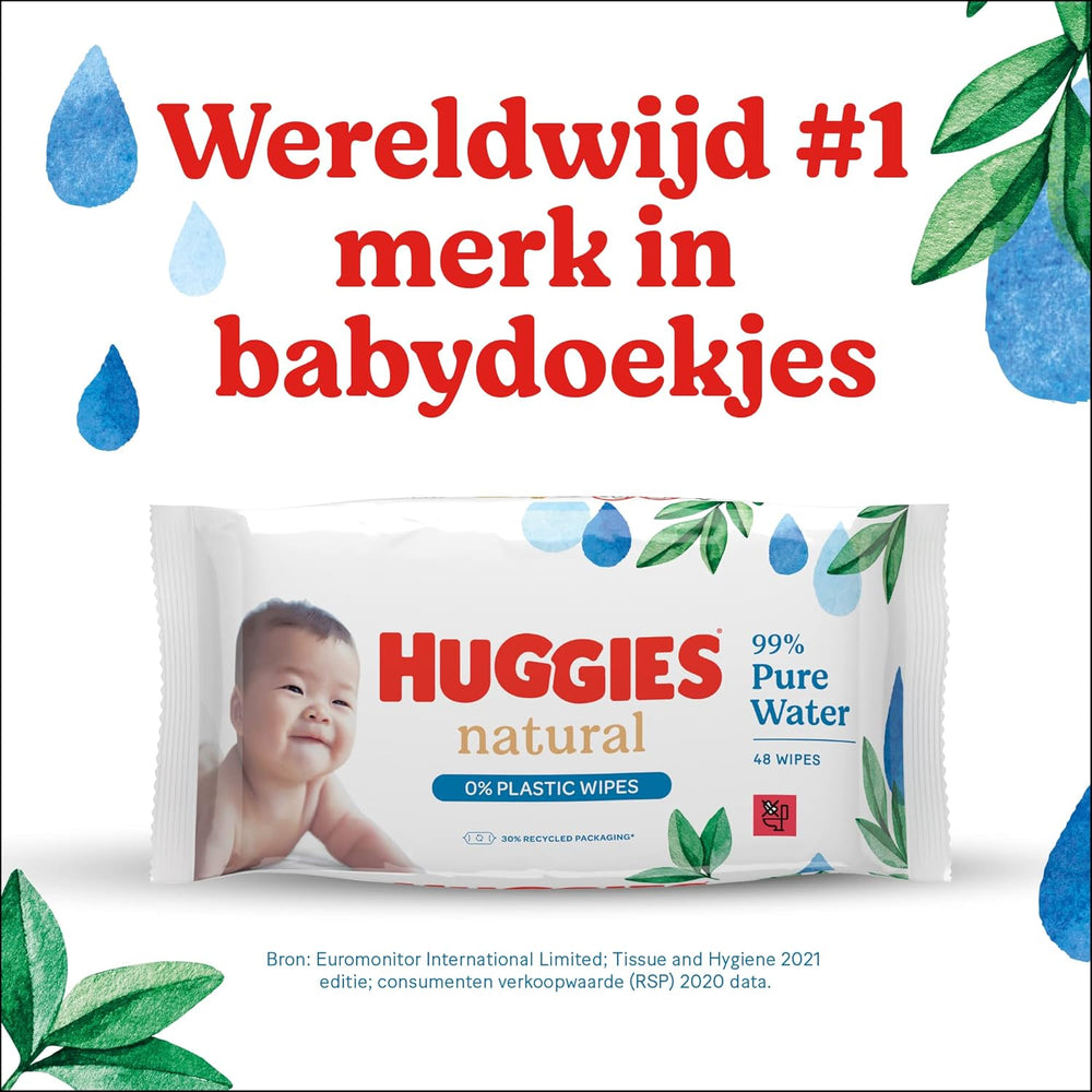 Huggies natürlich biologisch abbaubare Feuchttücher für empfindliche Babys, 8 x 48 Tücher, Großpackung