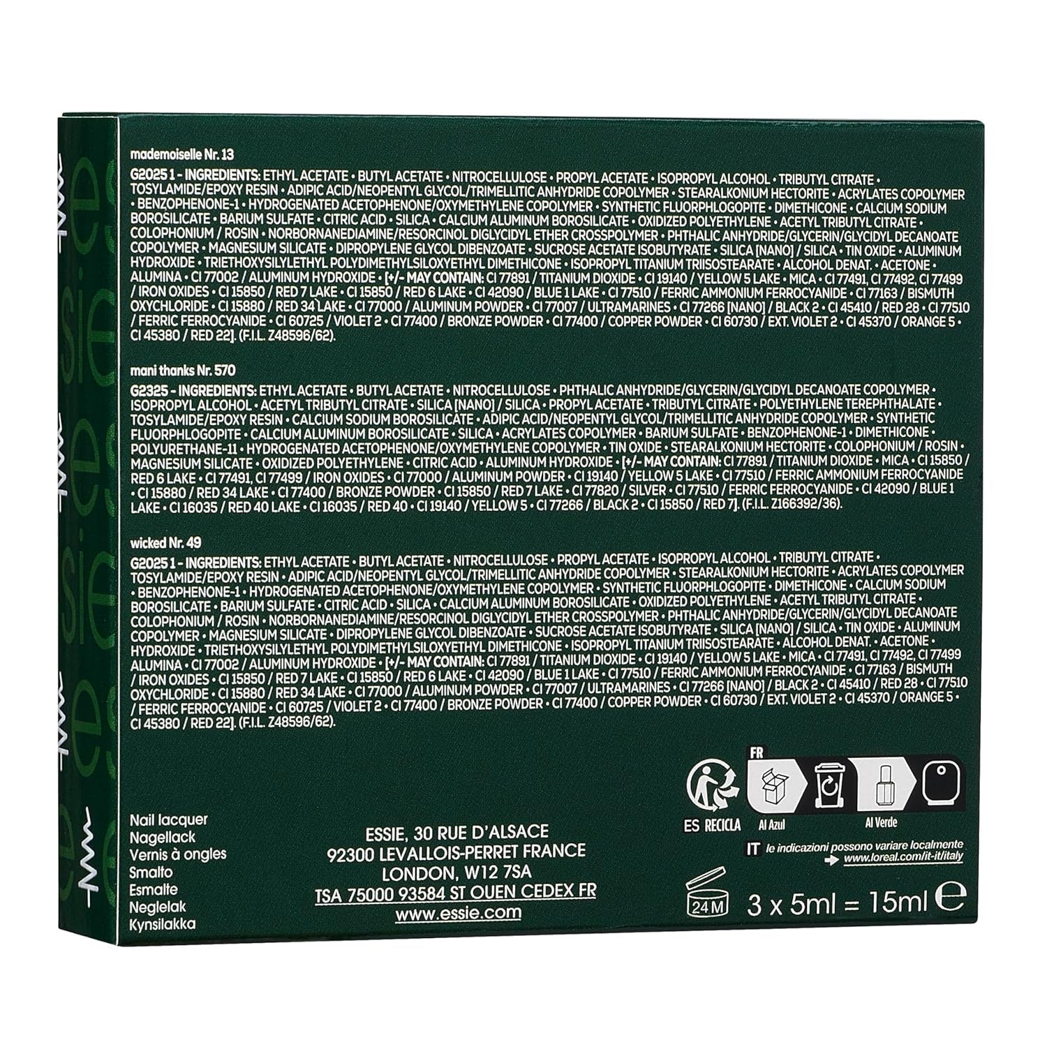 Kit Essie Mini Trio XMAS, Nr. 13 Mademoiselle + Nr. 49 Wicky + Nr. 570 Mani Danke, 3 x 15 ml