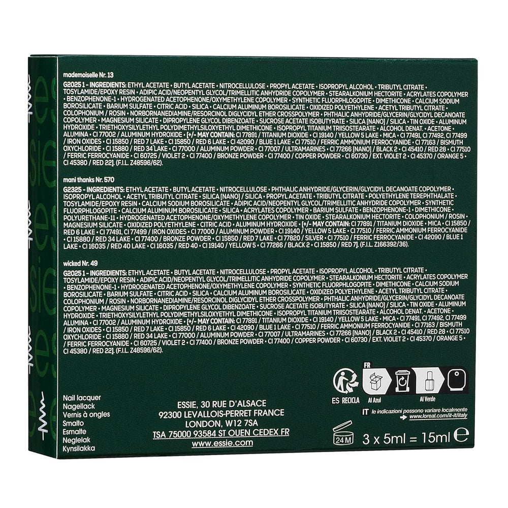 Kit Essie Mini Trio XMAS, Nr. 13 Mademoiselle + Nr. 49 Wicky + Nr. 570 Mani Danke, 3 x 15 ml