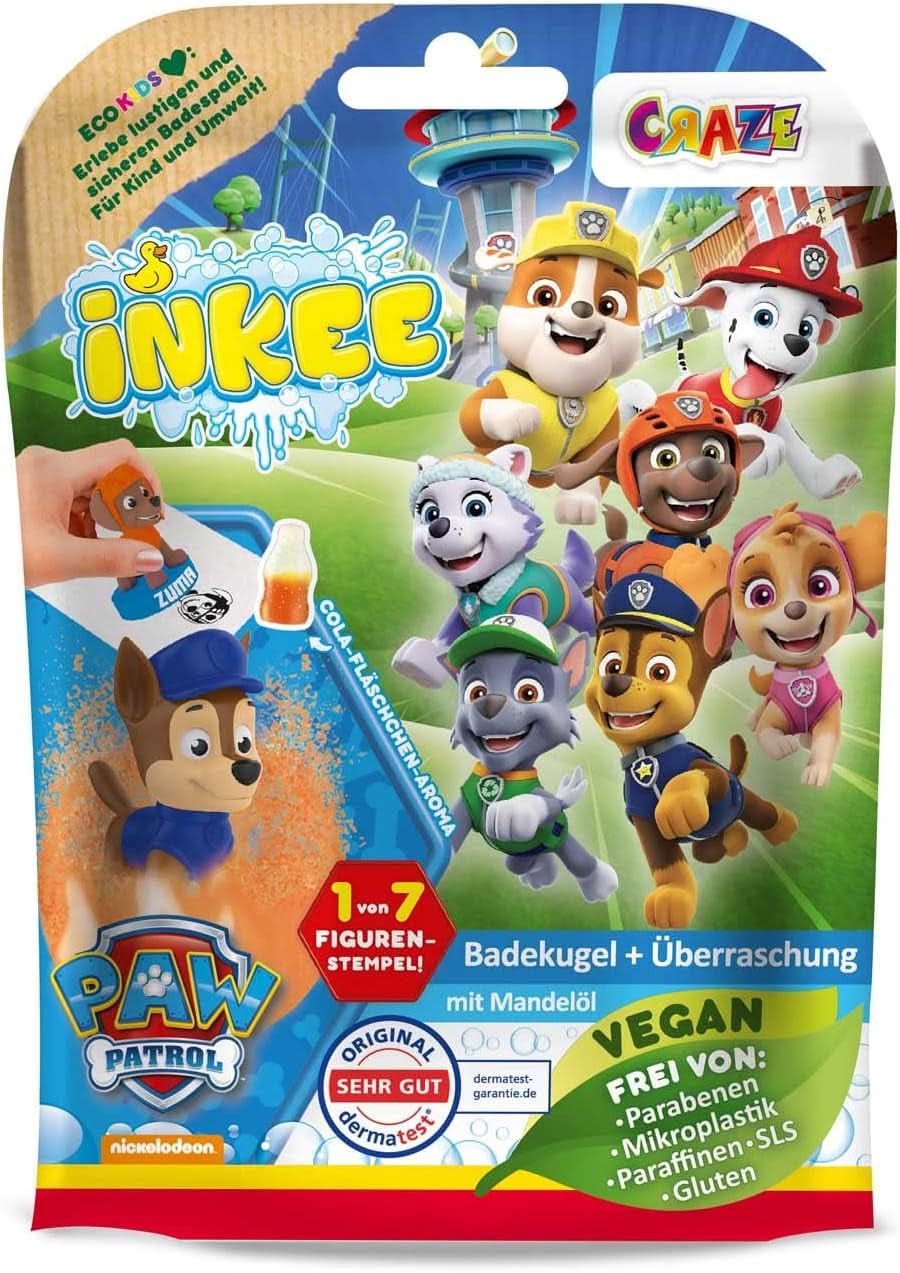 INKEE SURPRISE PAW PATROL, Badebombe für Kinder mit Überraschung, Cola-Geschmack, Schaumeffekt, 80 Gramm Dusche und Bad Naty Shop