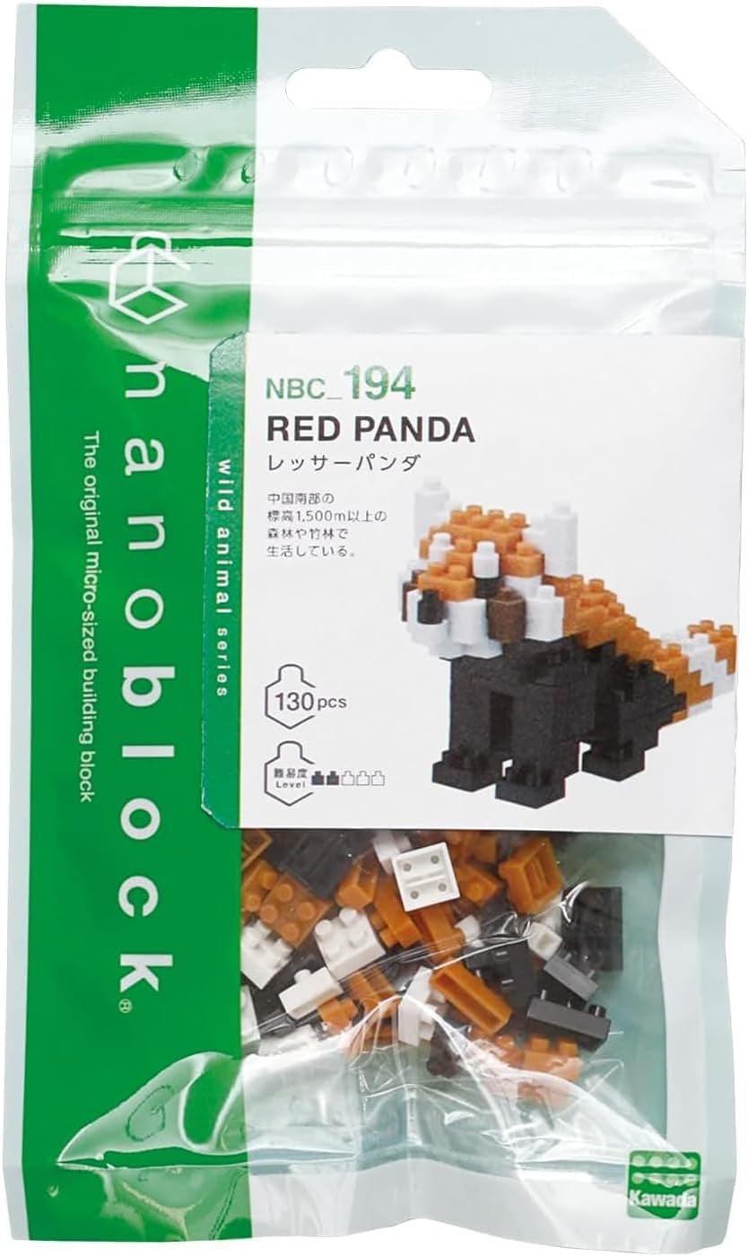Bandai - Nanoblock - Roter Panda - Red Panda - Mini-Bausteinfigur - Baukastenspiel - Pixel-Tierfiguren-Bausatz Panda - NBC194