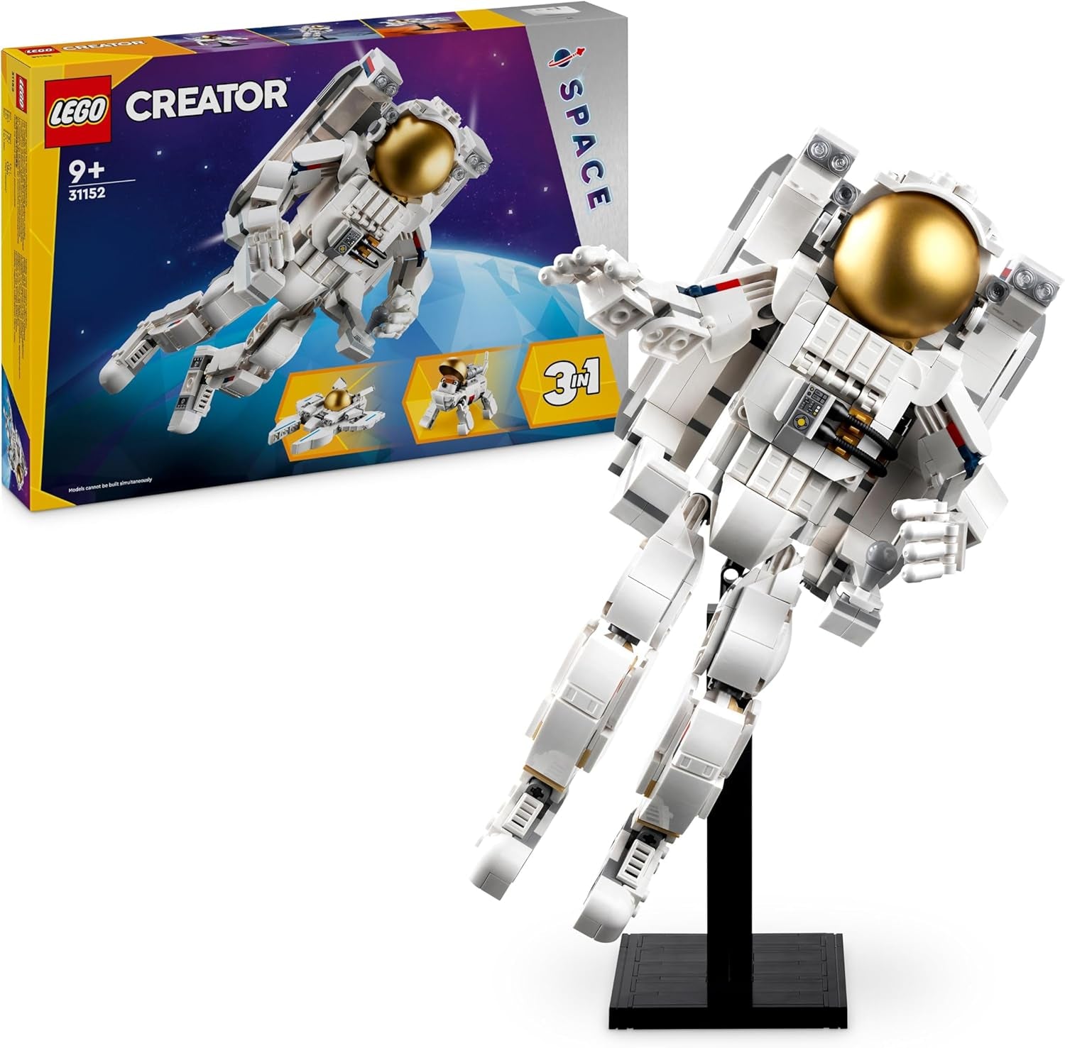 LEGO Creator 3-in-1-Weltraumastronaut-Spielzeug, Hunde- und Raumschiff-Modellbausatz für Kinder, Kindergartendekorationen, kreatives Geschenk für Jungen und Mädchen ab 9 Jahren 31152 Bausets Besuchen Sie den LEGO-Store Single