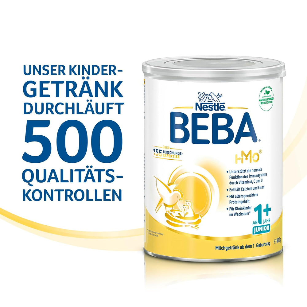 BEBA Junior 1+ Milchgetränk ab 1 Jahr, Mit HMO, Altersgerechter Proteingehalt, Nur Laktose, Ohne Palmöl, Ohne Fischöl, Kleinkindnahrung, Babymilchpulver, 6er Pack (6 x 800g)
