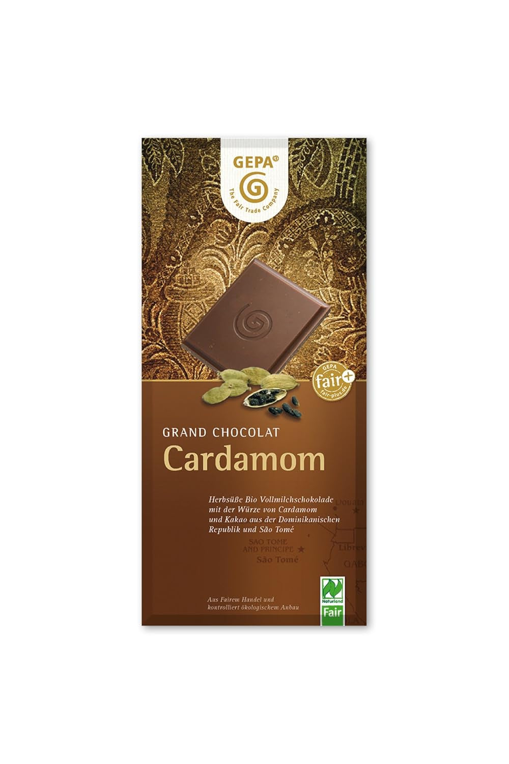 Bio-Kardamom, 38 % Kakao, 100 g Packung