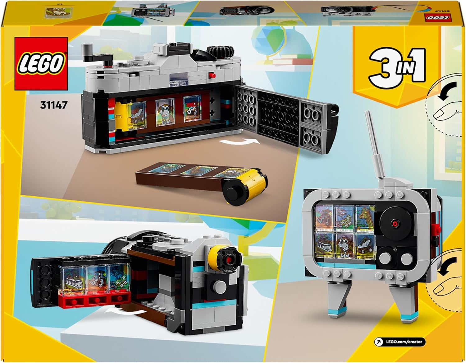 LEGO Creator 3-in-1-Retro-Kameraspielzeug, Camcorder, Fernseher, Schreibtischdekoration für Kinder oder Schlafzimmerzubehör, Fotogeschenke für Mädchen und Jungen ab 8 Jahren 31147 Bausets Besuchen Sie den LEGO-Store