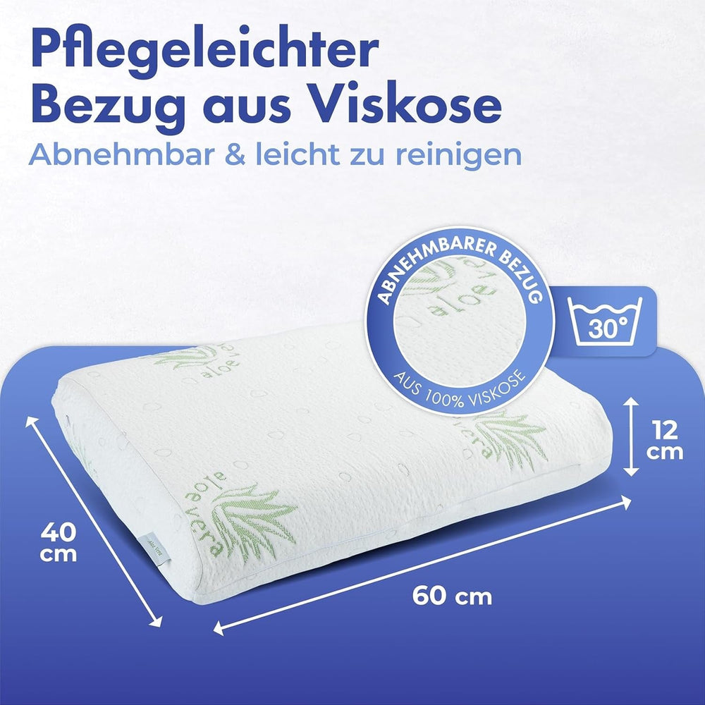 Maximex visco pernă de sprijin pentru gât, Pernă de sprijin respirabilă cu umplutură din spumă ergonomică, Pernă de sprijin pentru gât reglabilă pe înălțime și înălțime pentru un somn odihnitor, Cu aloe vera Perne standard Naty Shop