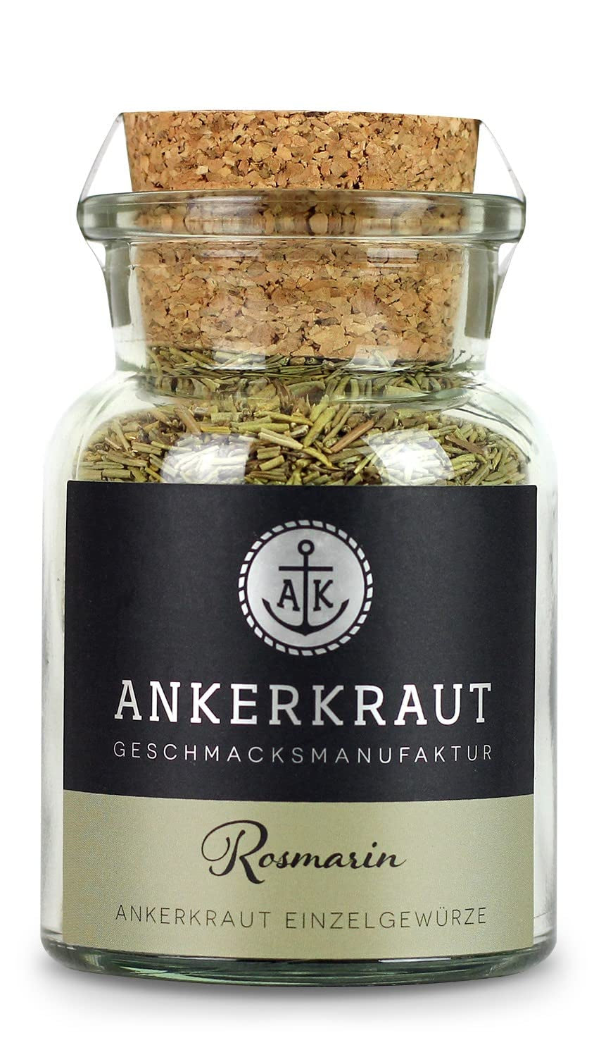 Ankerkraut Rosmarin Gewürze, gerebelt, getrocknet, perfekt für Kartoffeln, Essen mit Kartoffeln würzen, Kartoffelspalten, Wedges, Gitterkartoffeln würzen, 40g im Korkenglas