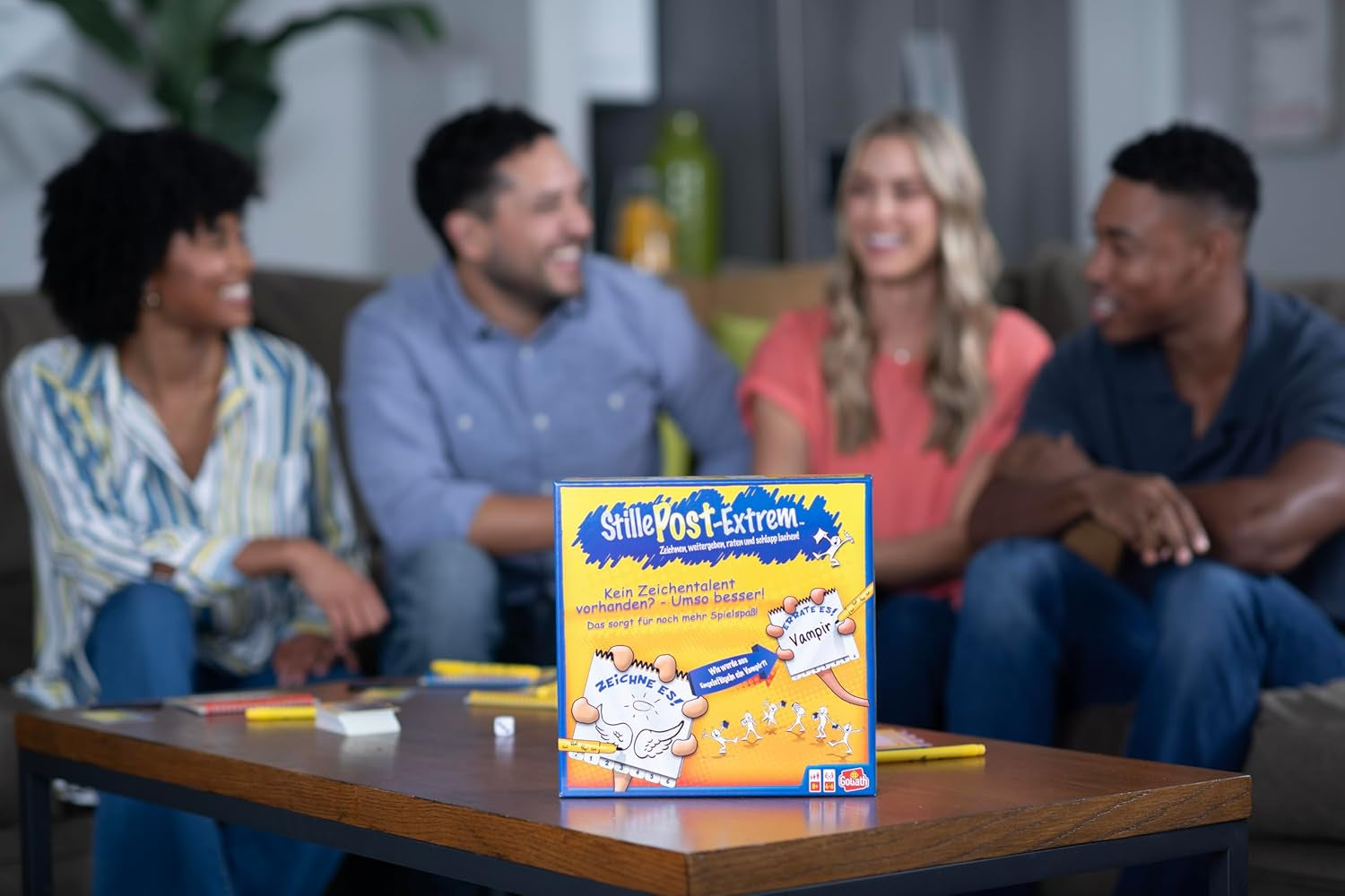 Goliath, Extreme MAIL, ein Partyspiel für Erwachsene und Kinder ab 8 Jahren, ein lustiges und schnelles Zeichenspiel für Familie oder Freunde, Brettspiele, 4 bis 6 Spieler, 20 Minuten