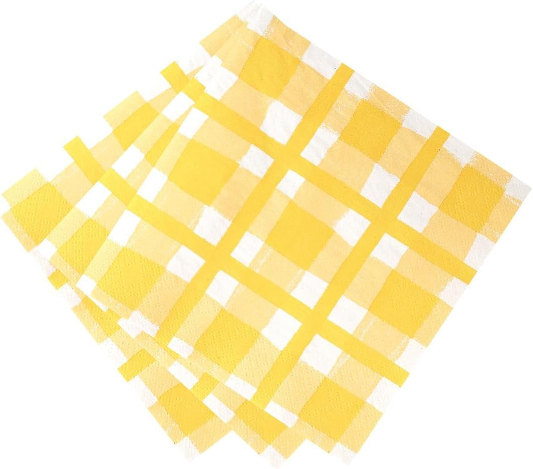 Talking Tables 20 X Yellow Gingham Șervețele de unică folosință din hârtie reciclată pentru picnicuri și cine de vară în aer liber, ecologice pentru petreceri aniversare, Paște, nunți, grătare, 3 straturi 33 Cm