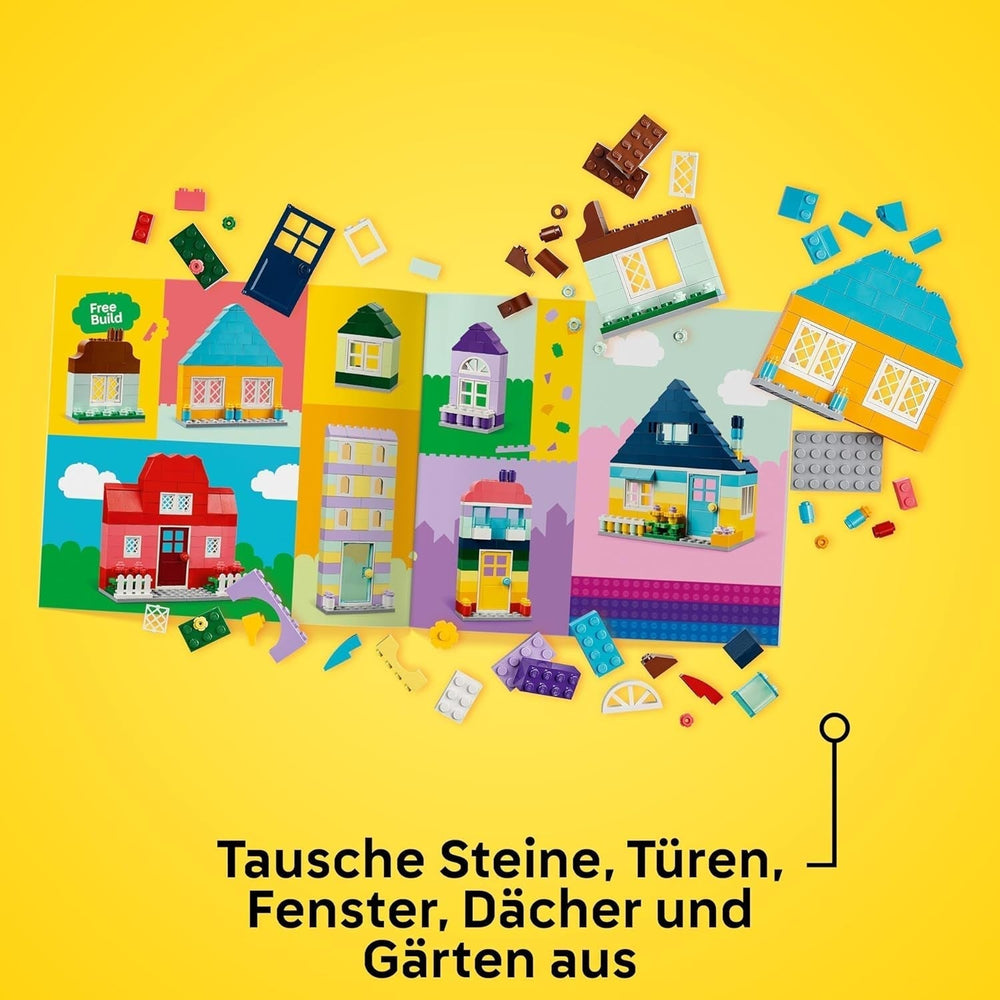 LEGO Classic Kreativhäuser, Bausteinset für Kinder, 850 Steine Bauspielzeug, Hausbauspielzeug mit Zubehör, Geschenk für Jungen und Mädchen ab 4 Jahren 11035 Bausets Beuche den LEGO-Store